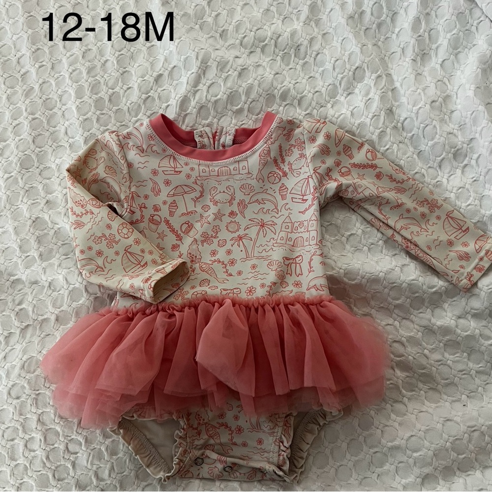 Ruffle Butts Pink and White Baby Tutu Swim/Bathing Suit